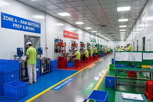 Color-coded production zones in manufacturing facility